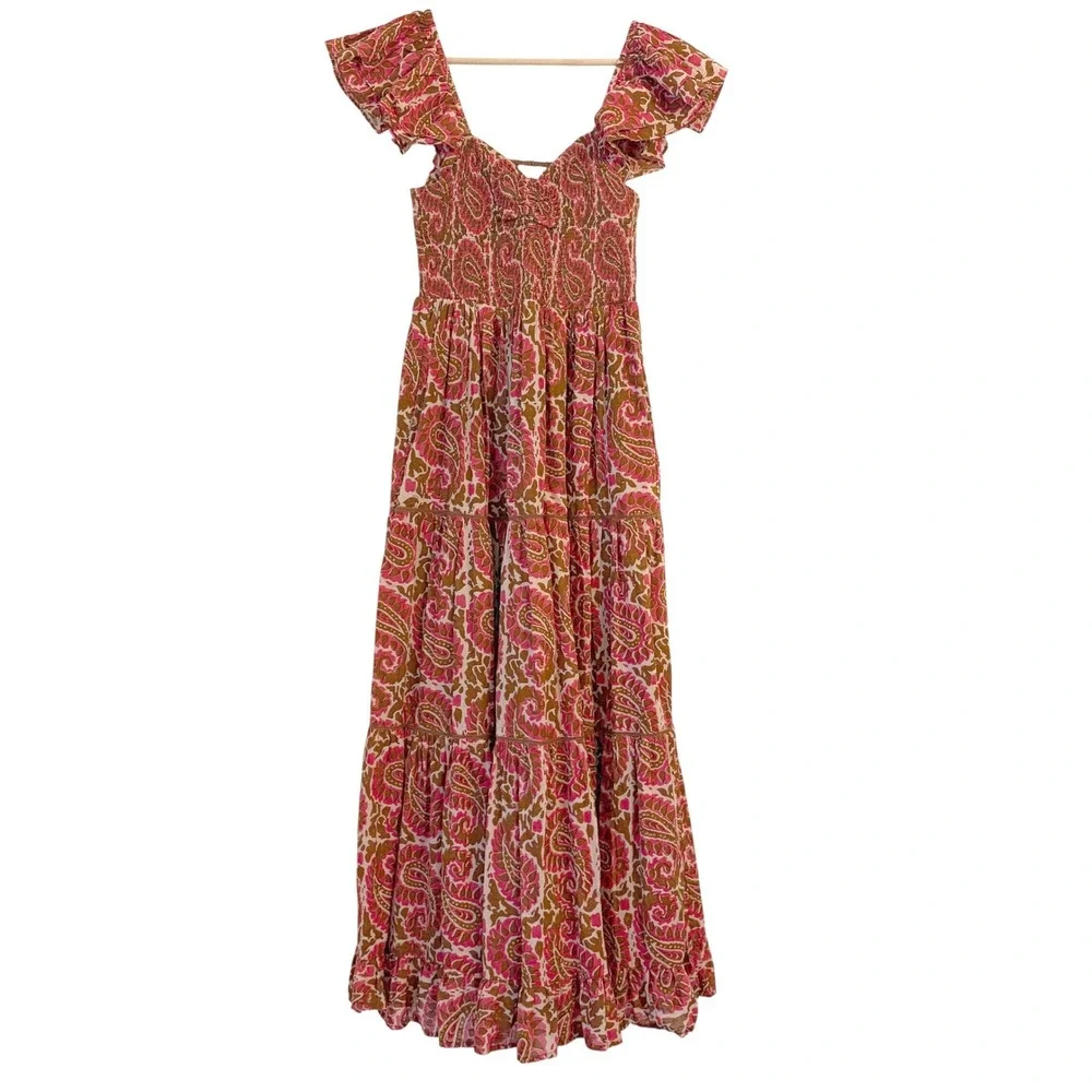 Cleobella Zahara Ankle Dress M Maxi Organic Cotton Paisley Resort Boho Vacation - Picture 2 of 12